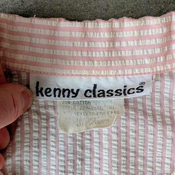 Vintage Kenny Classics Pink White Seersucker Stripe Shirtdress size 10 - Picture 6 of 8